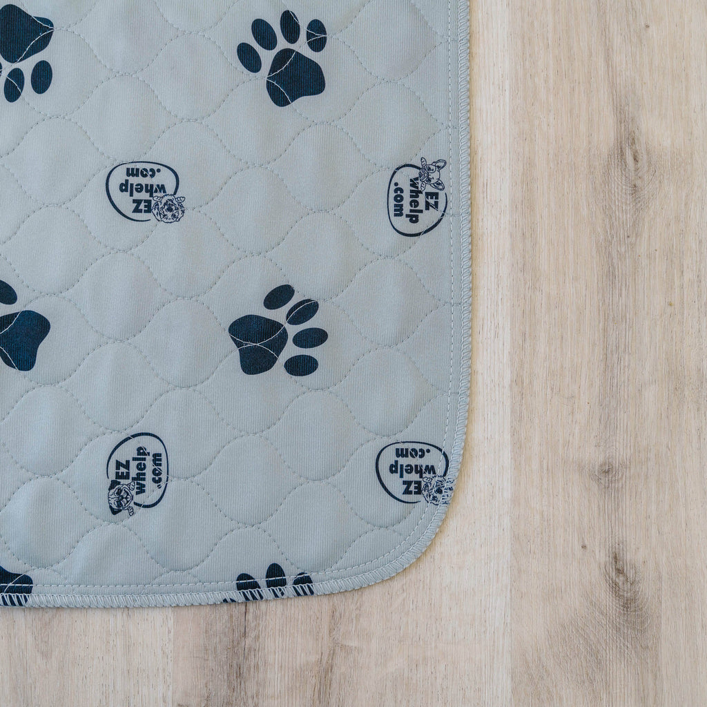 Waterproof Washable Whelping Box Pad – Gray Paw Print, Custom Fit