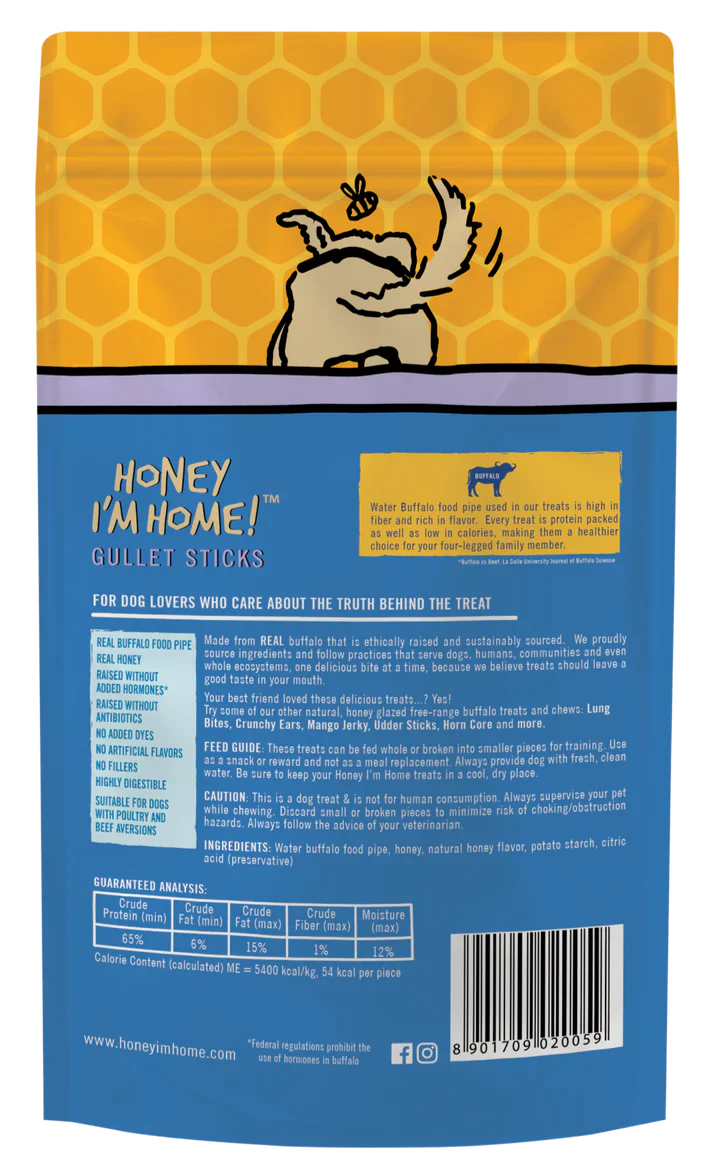Honey I'm Home Gullet Sticks Dog Chews with Honey