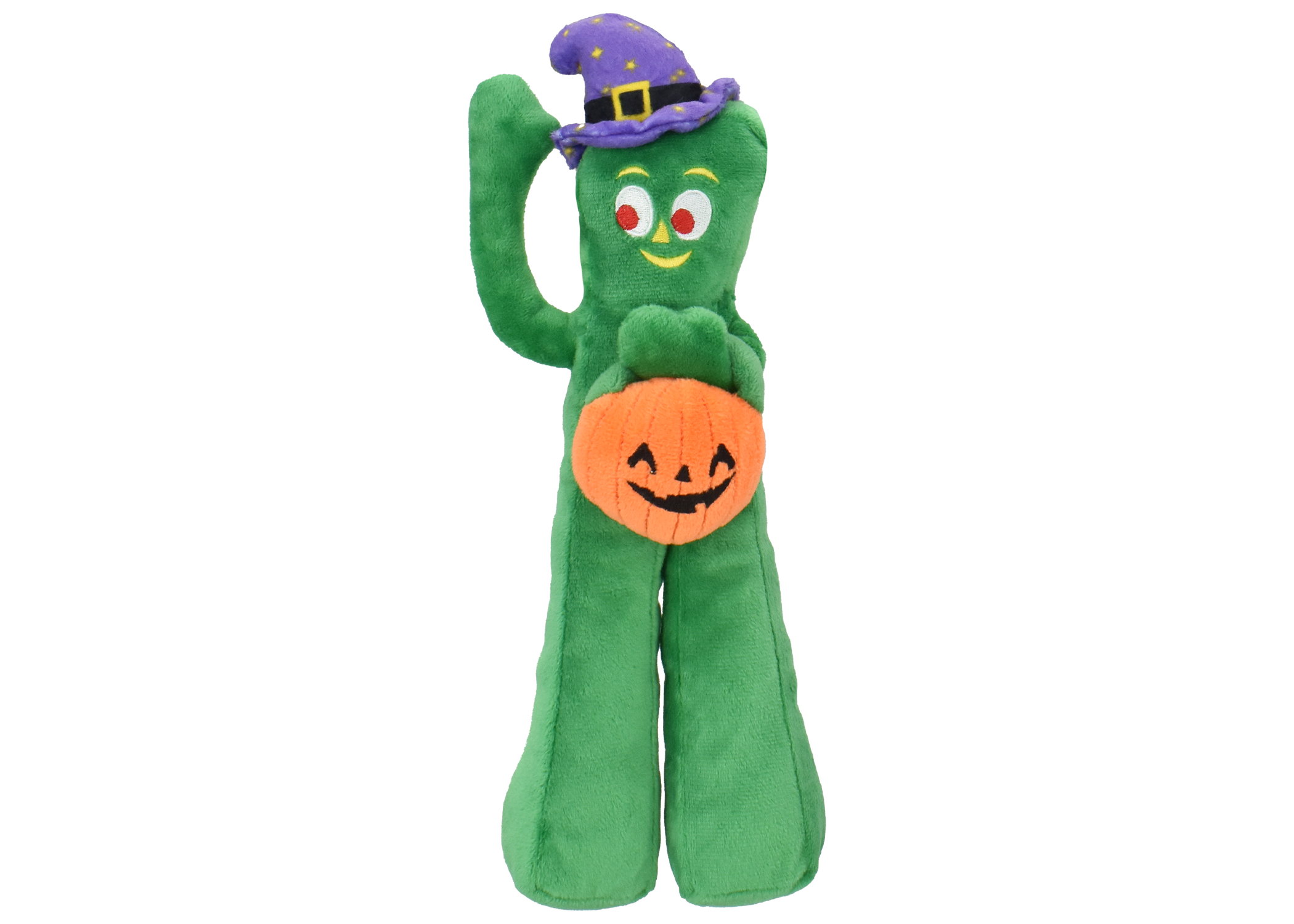 Gumby Halloween Plush Dog Toy with Witch Hat and Pumpkin Bucket