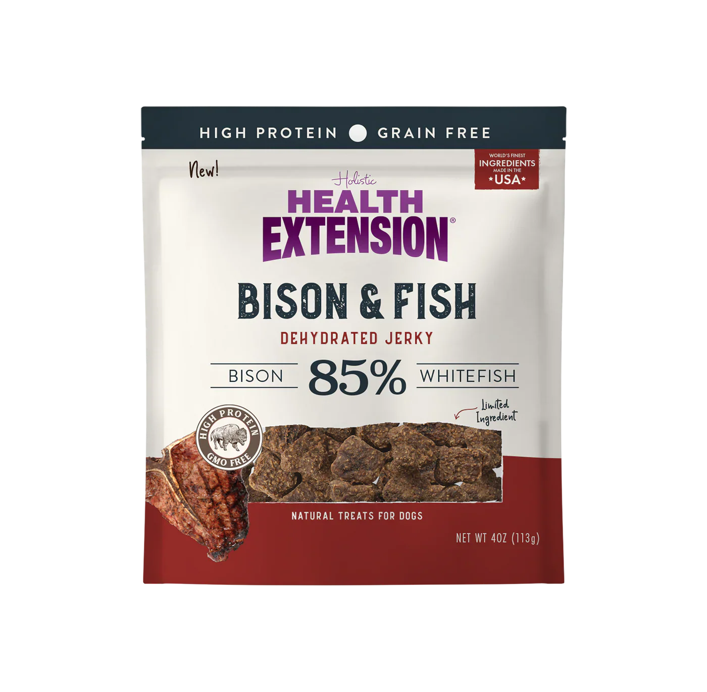 Bison & Fish Dehydrated Jerky Dog Treats, Grain-Free