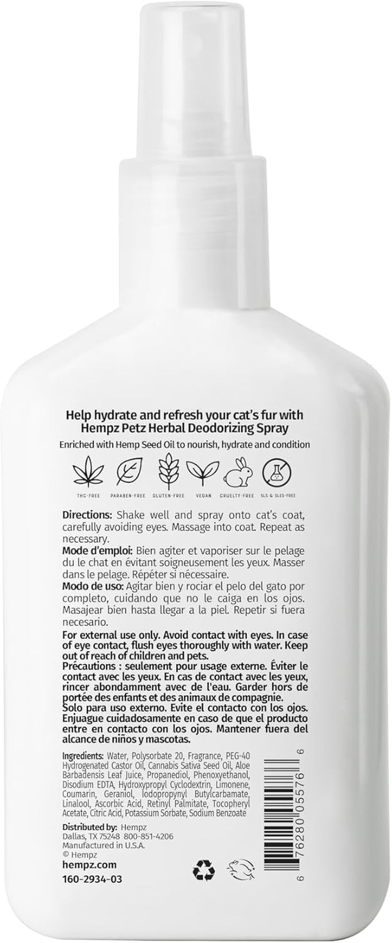 Cat Deodorizing Spray with Hemp Seed Oil, Creamy Orange & Raspberry, 8.5 fl oz