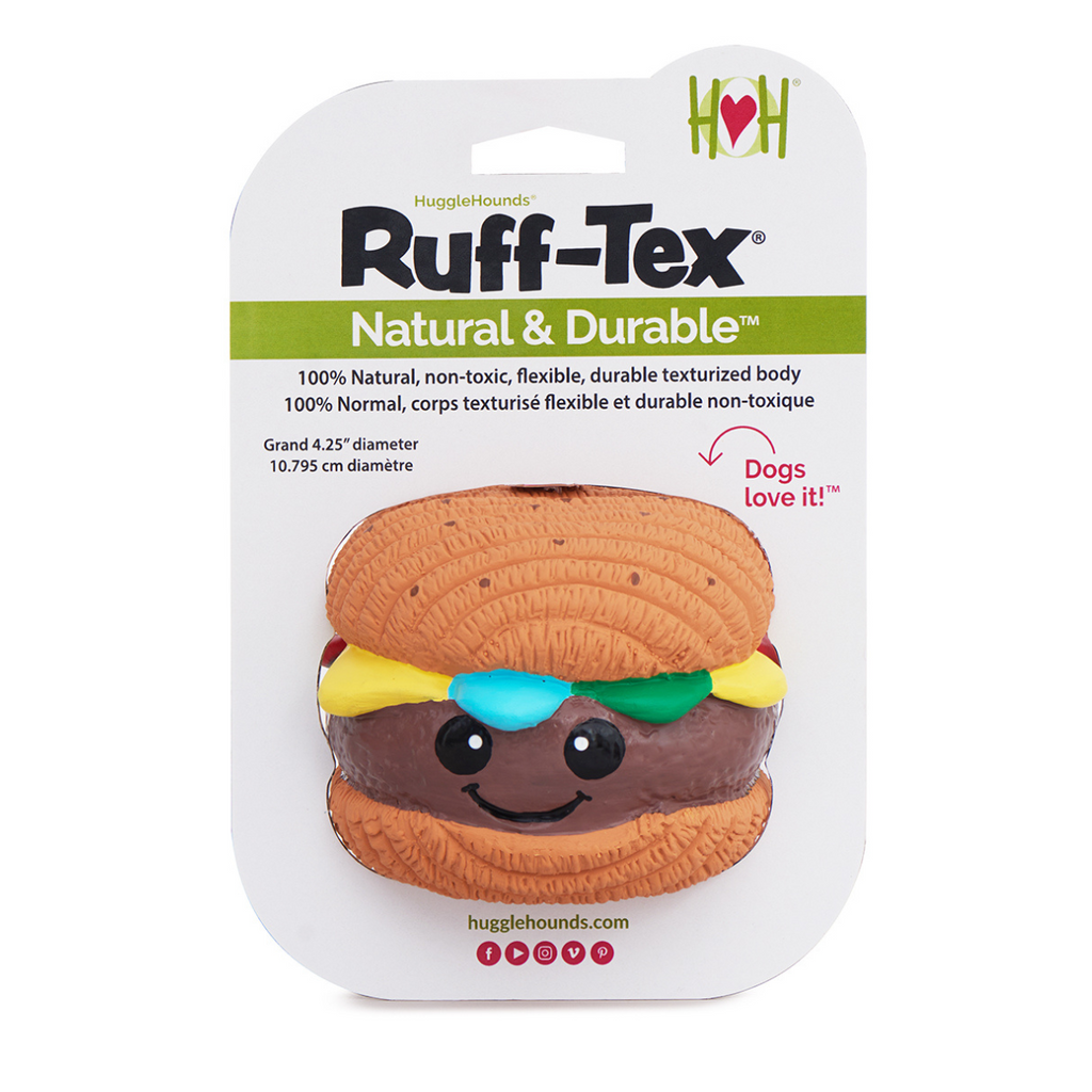 Ruff-Tex Big Buns Hamburger Dog Toy – Bouncy Squeaky Latex Ball