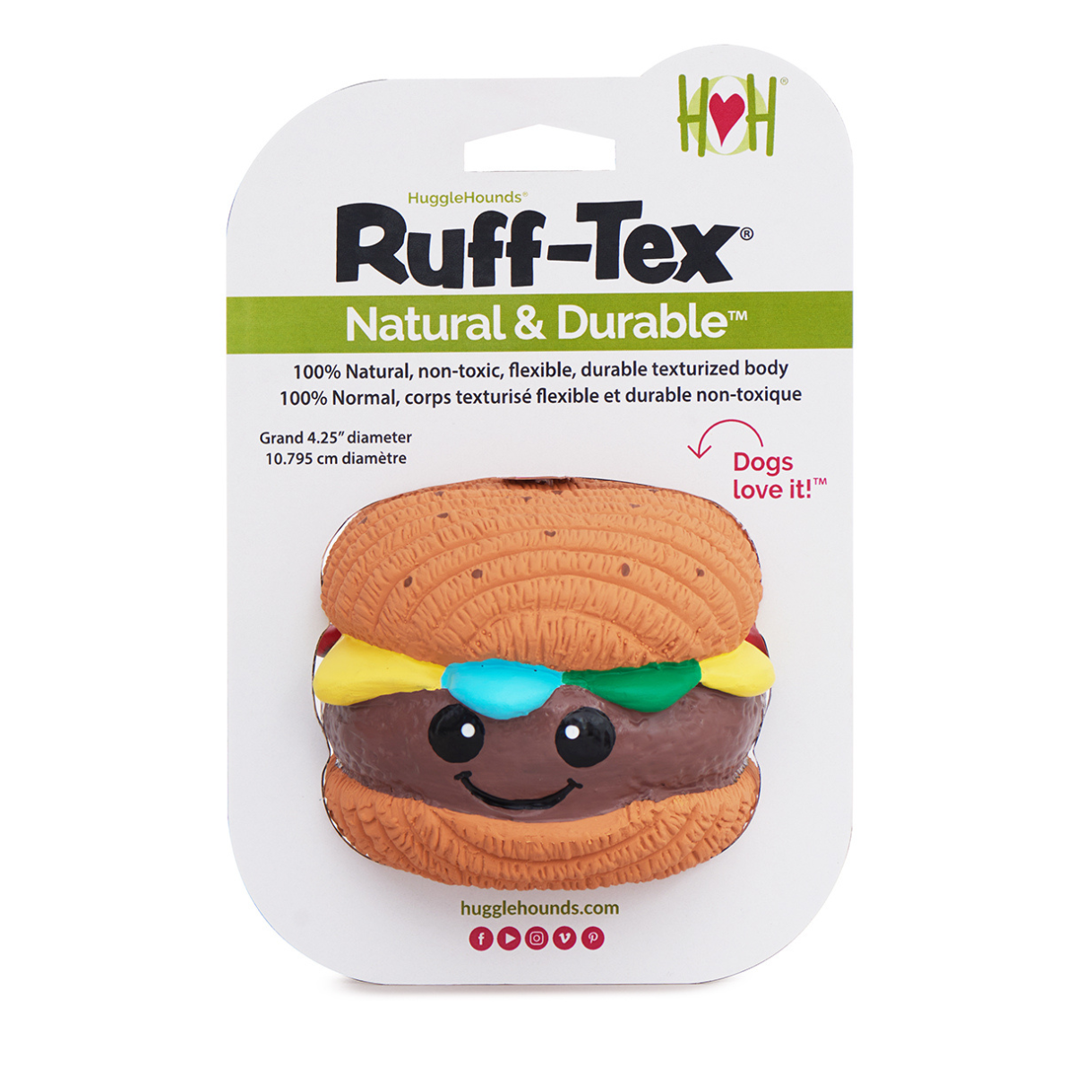 Ruff-Tex Big Buns Hamburger Dog Toy – Bouncy Squeaky Latex Ball