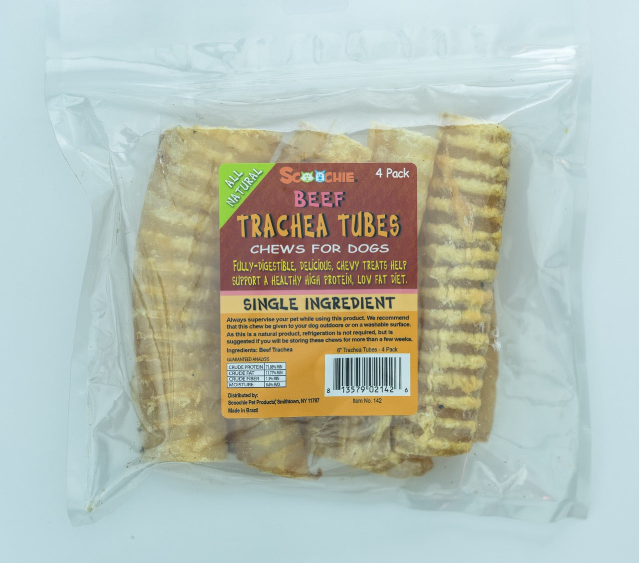 6" Beef Trachea Tube Dog Chews, 4 Pack
