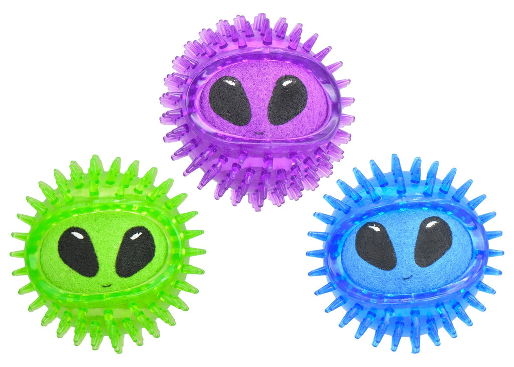 Alien Face Squeaky Tennis Ball Dog Toy with Textured Rubber Shell
