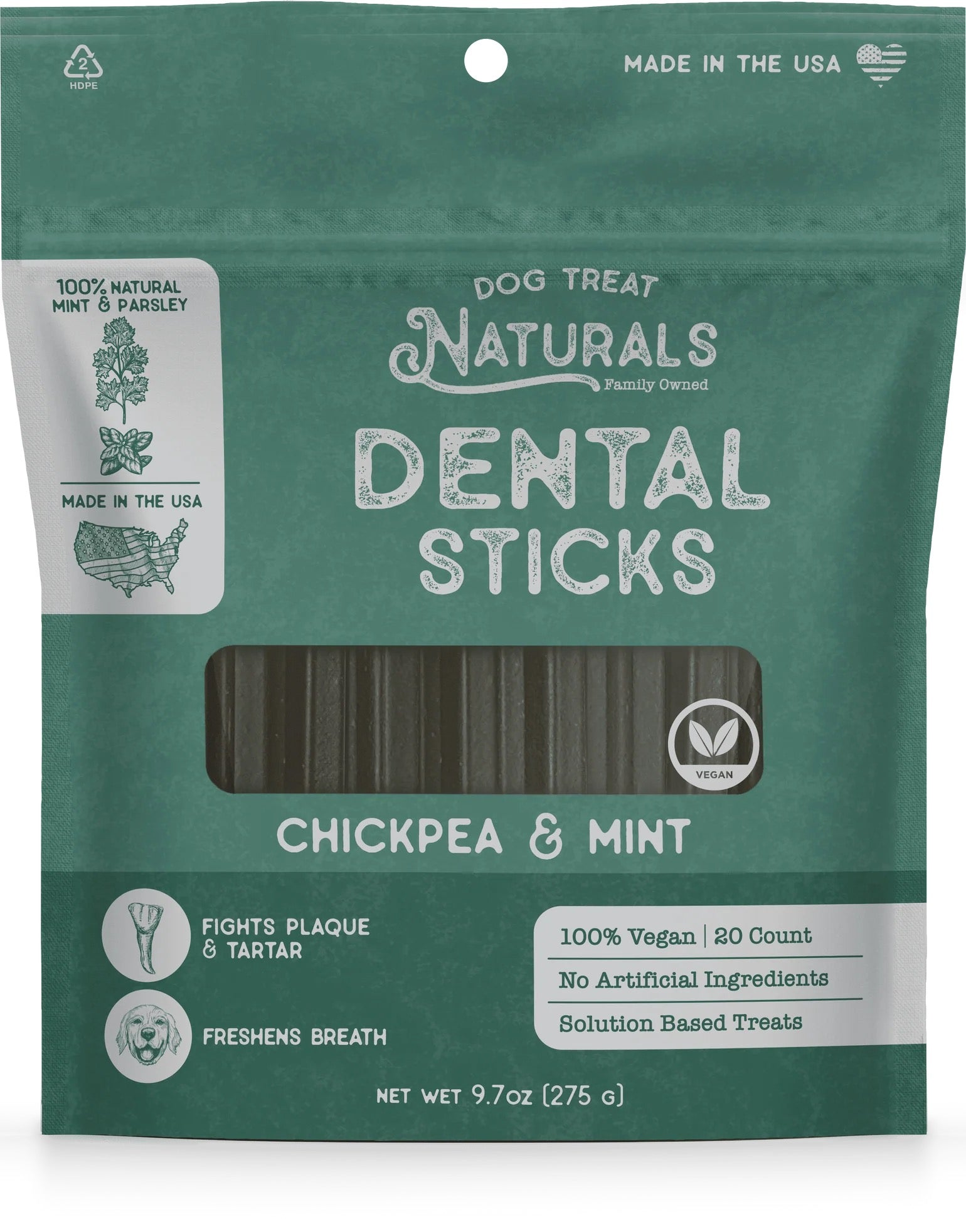 Dog Dental Sticks with Mint & Parsley, Plant-Based Ingredients
