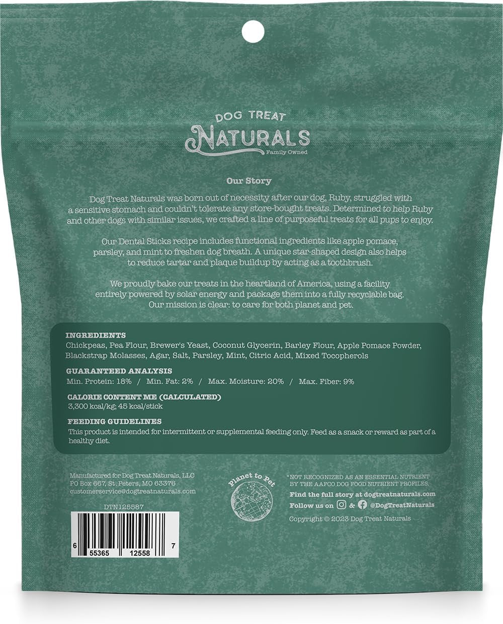Dog Dental Sticks with Mint & Parsley, Plant-Based Ingredients