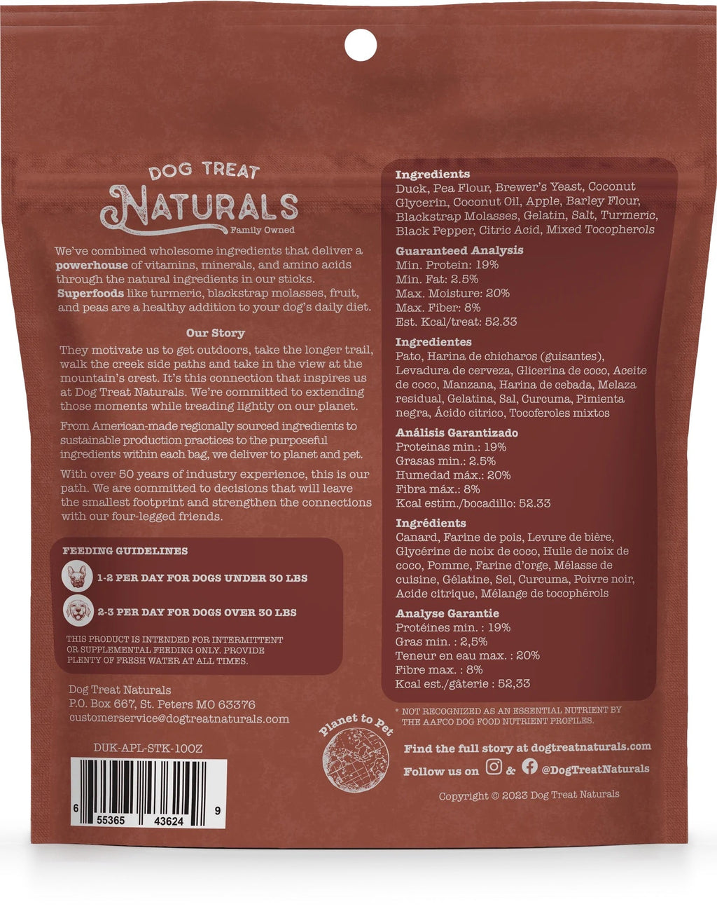 Duck & Superfood Dog Treat Sticks with Fruits and Vegetables