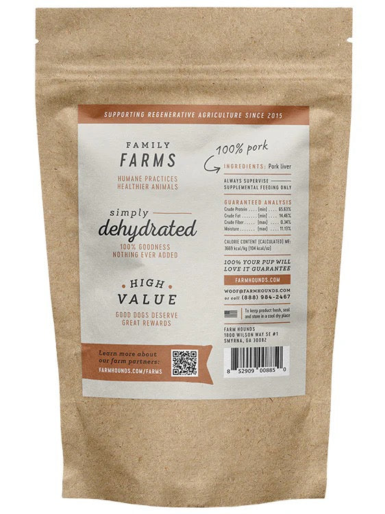 Dehydrated Pork Liver Bites for Dogs and Cats, Single Ingredient