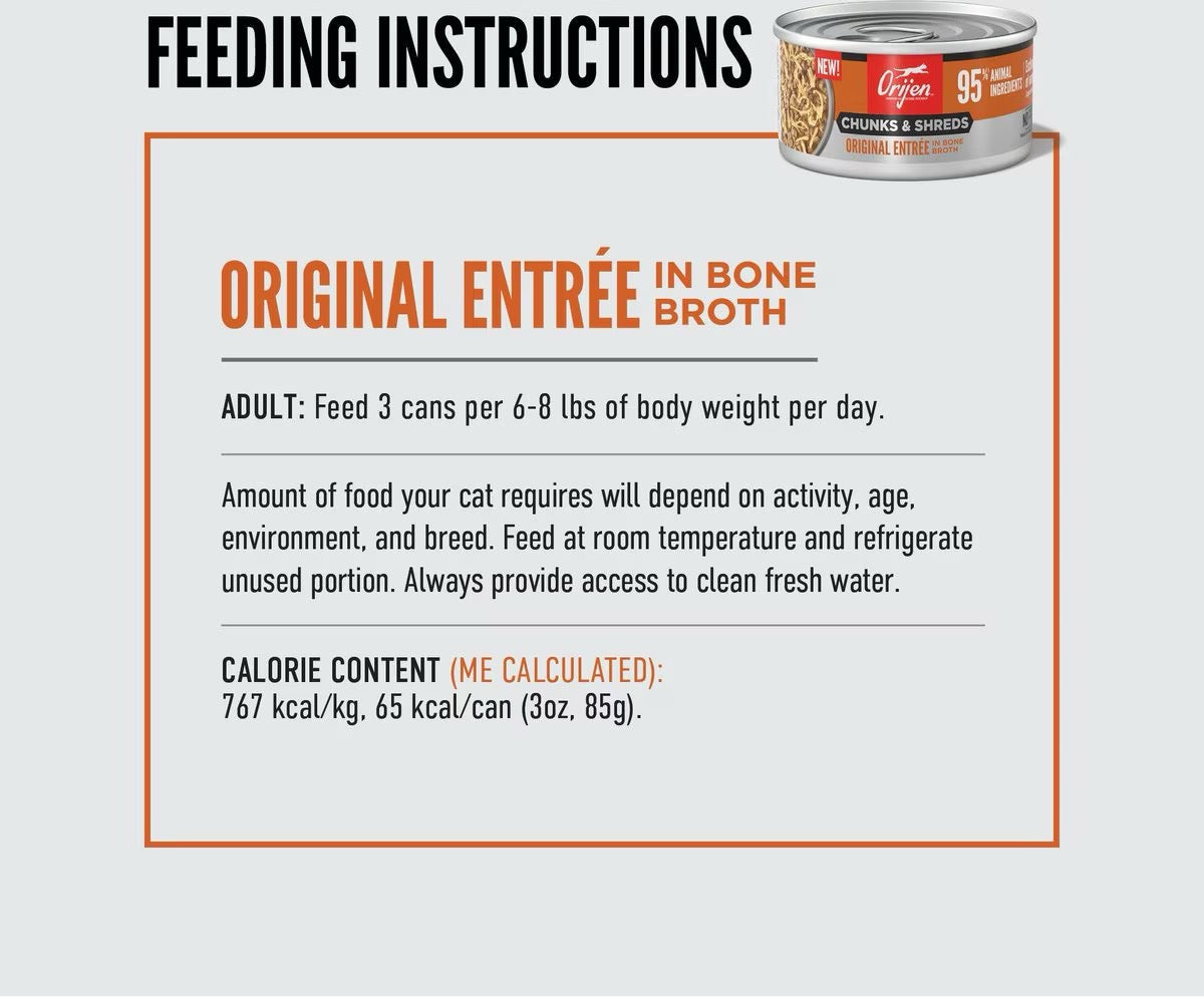 ORIJEN Chunks & Shreds Original Entrée in Bone Broth for Adult Cats