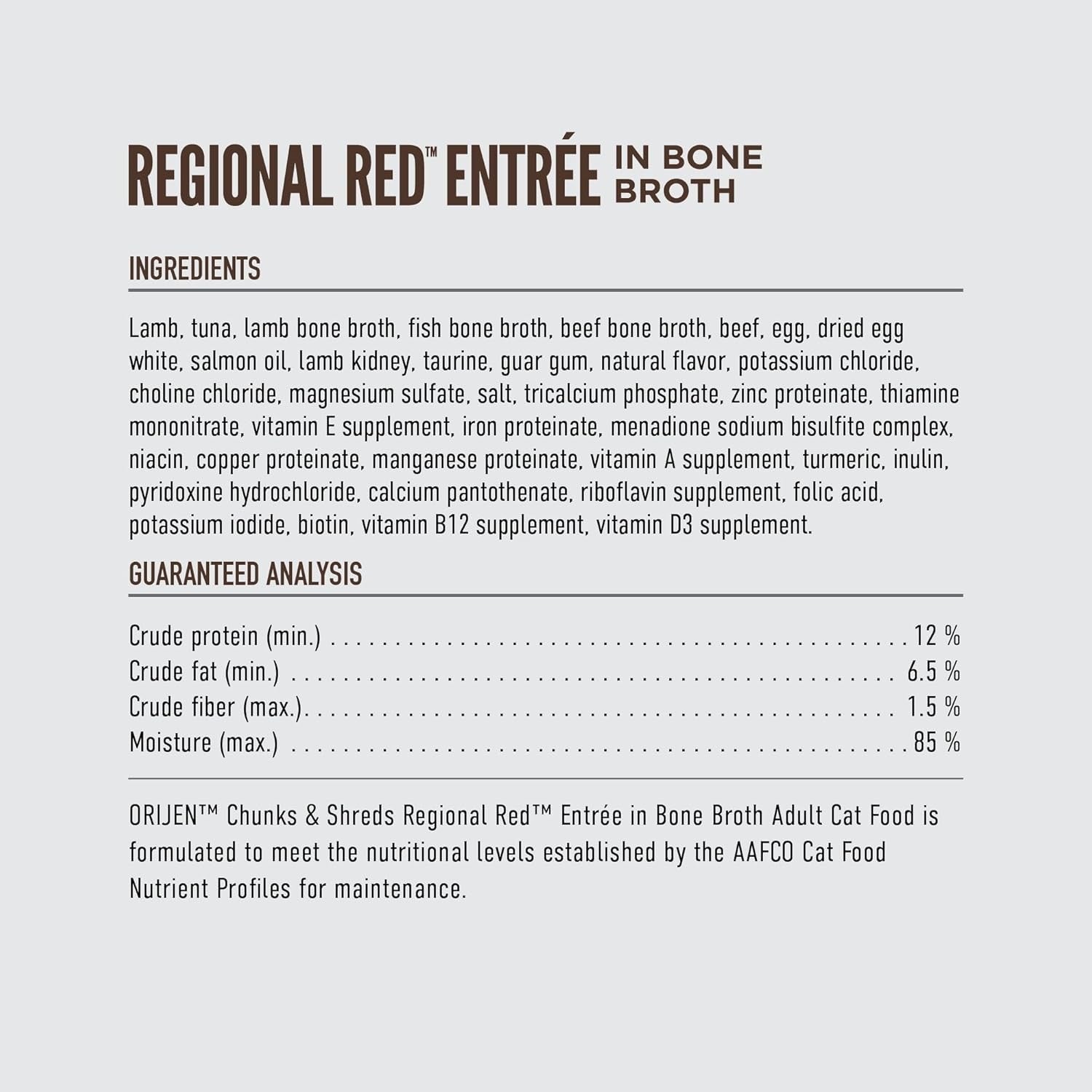 ORIJEN Regional Red Wet Cat Food with Lamb & Tuna in Bone Broth
