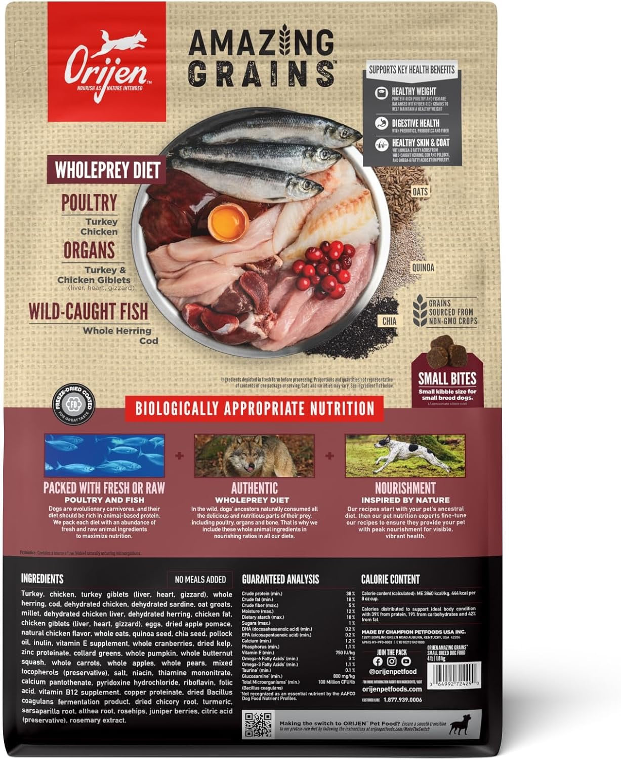 ORIJEN Amazing Grains Small Breed Dog Food, Turkey, Chicken & Fish