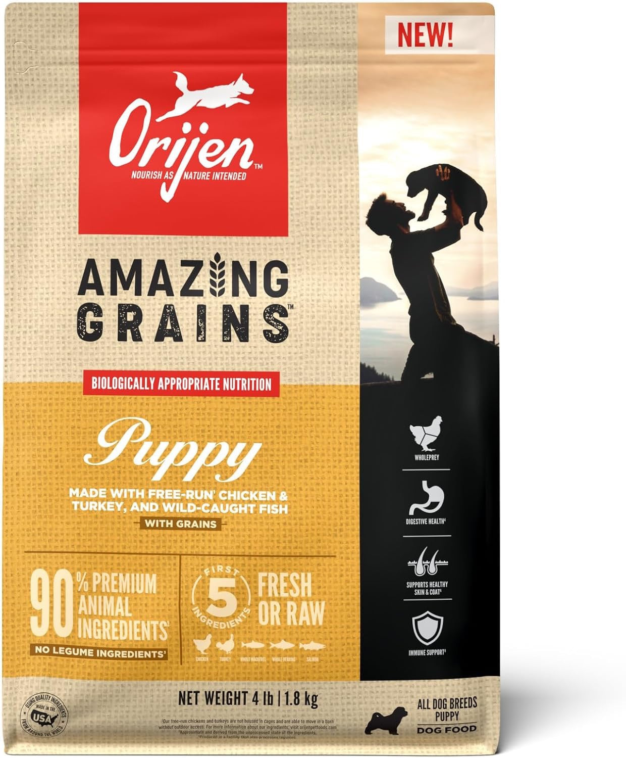 Puppy Food with Chicken, Turkey, Fish & Grains for Growth & Digestion