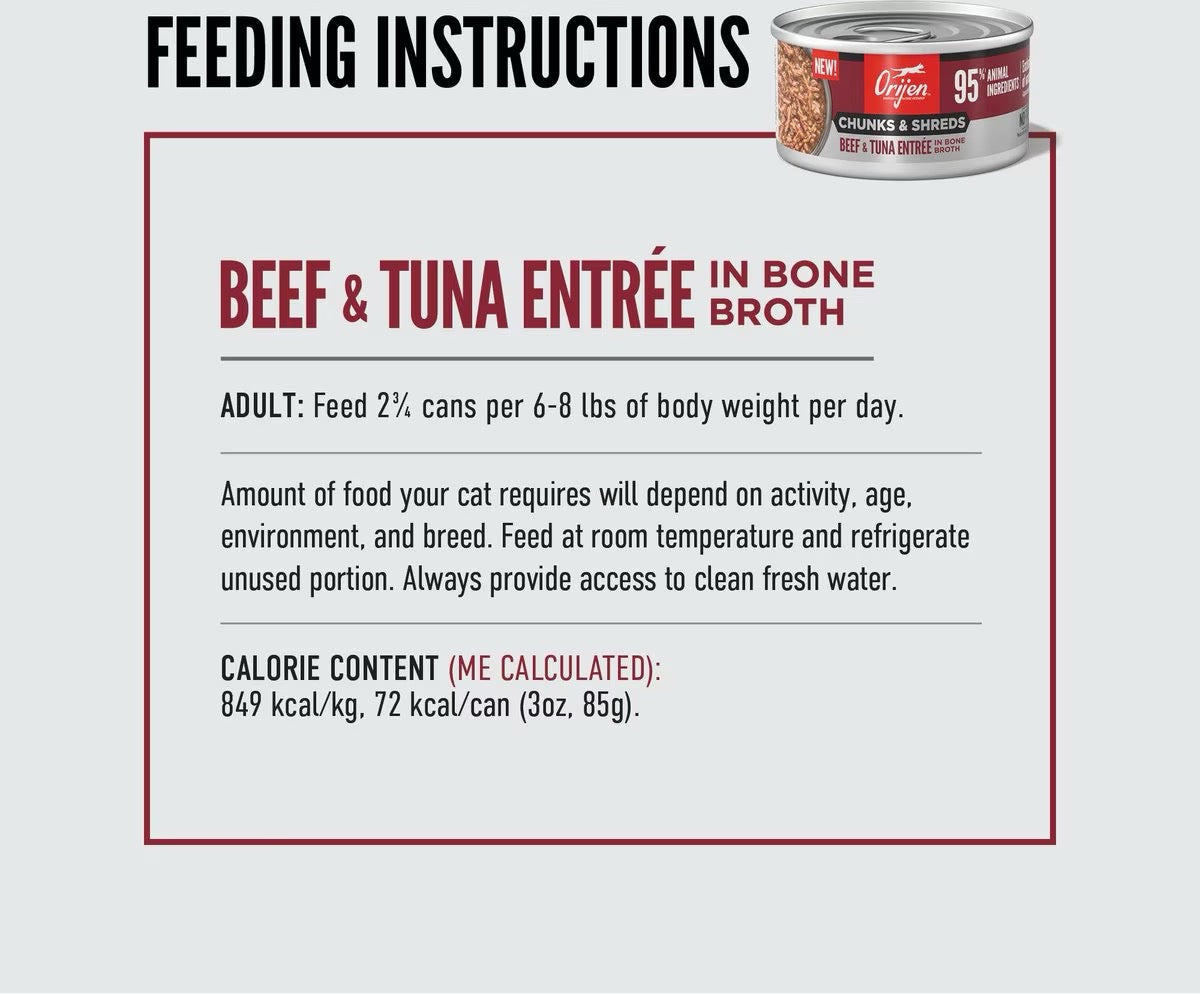 ORIJEN Chunks & Shreds Beef & Tuna Wet Cat Food