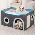 Indoor Cat House Cube with Scratch Pad and Reversible Cushions