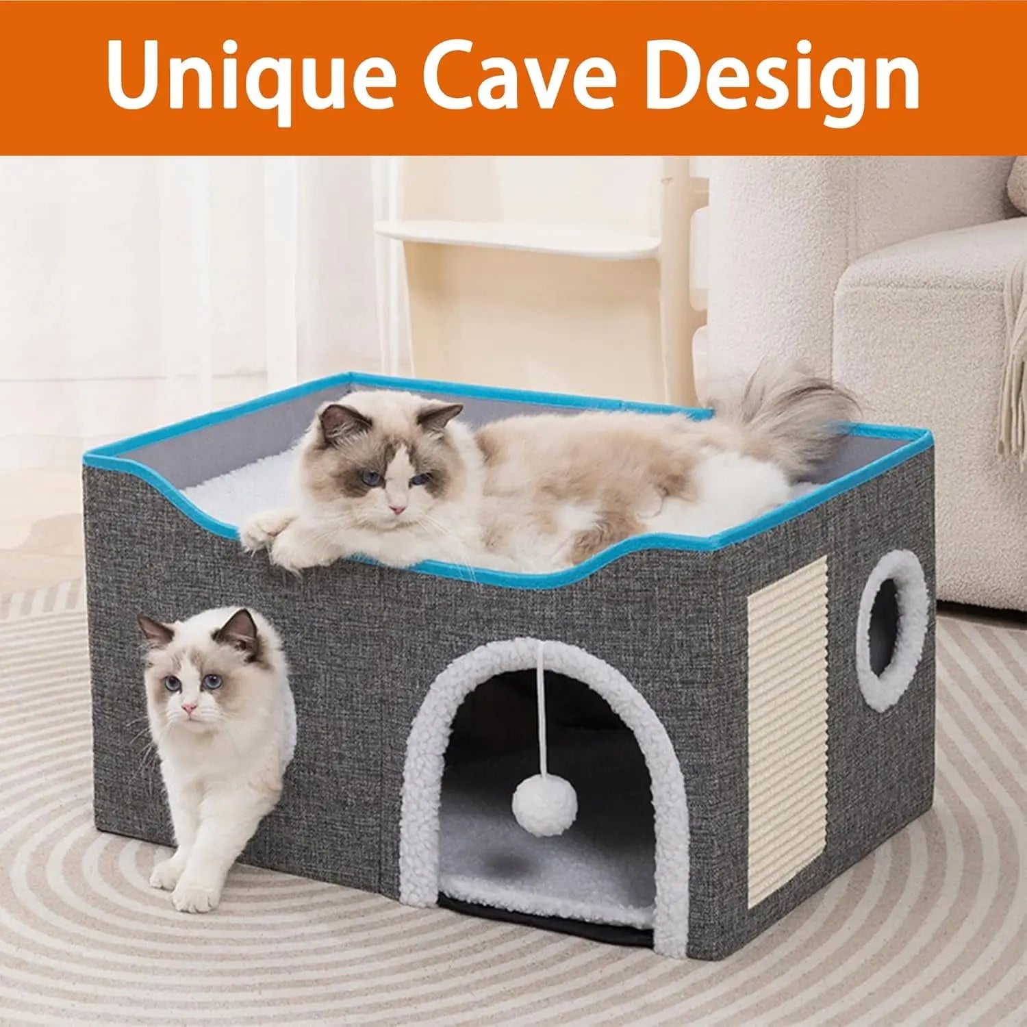 Indoor Cat House Cube with Scratch Pad and Reversible Cushions