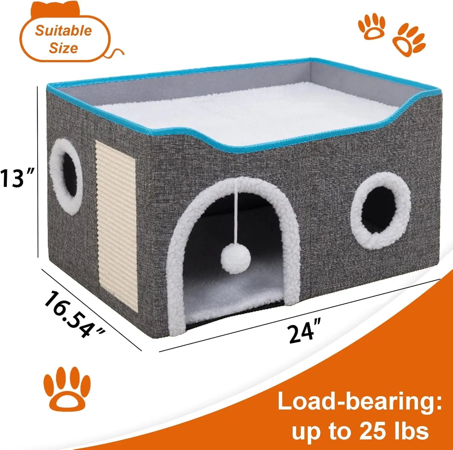 Indoor Cat House Cube with Scratch Pad and Reversible Cushions