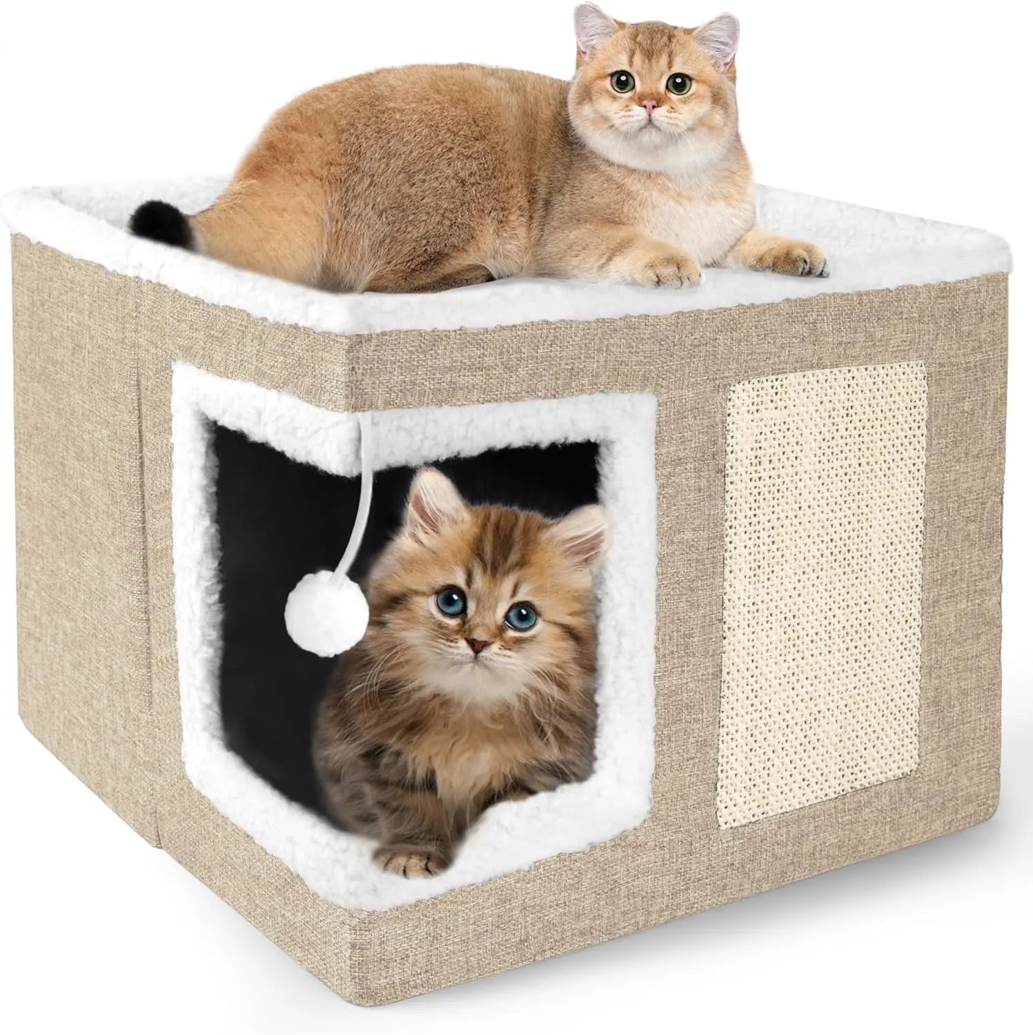 Indoor Cat House Cube with Scratch Pad and Reversible Cushions