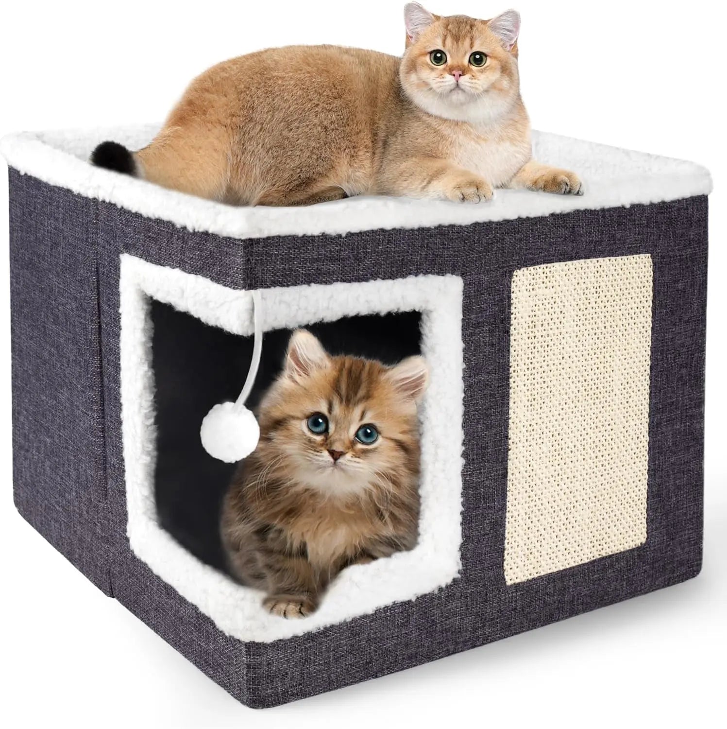 Indoor Cat House Cube with Scratch Pad and Reversible Cushions