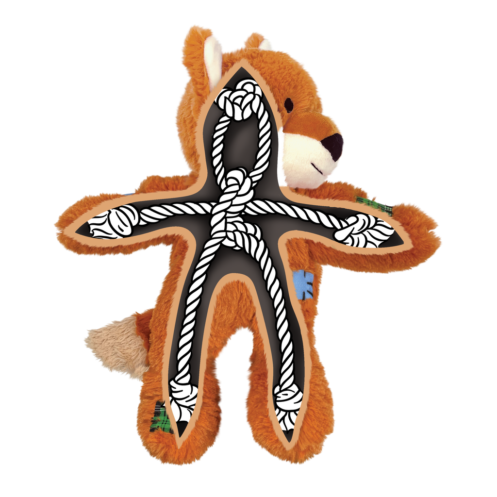 Wild Knots Fox Plush Dog Toy with Rope Skeleton and Squeaker