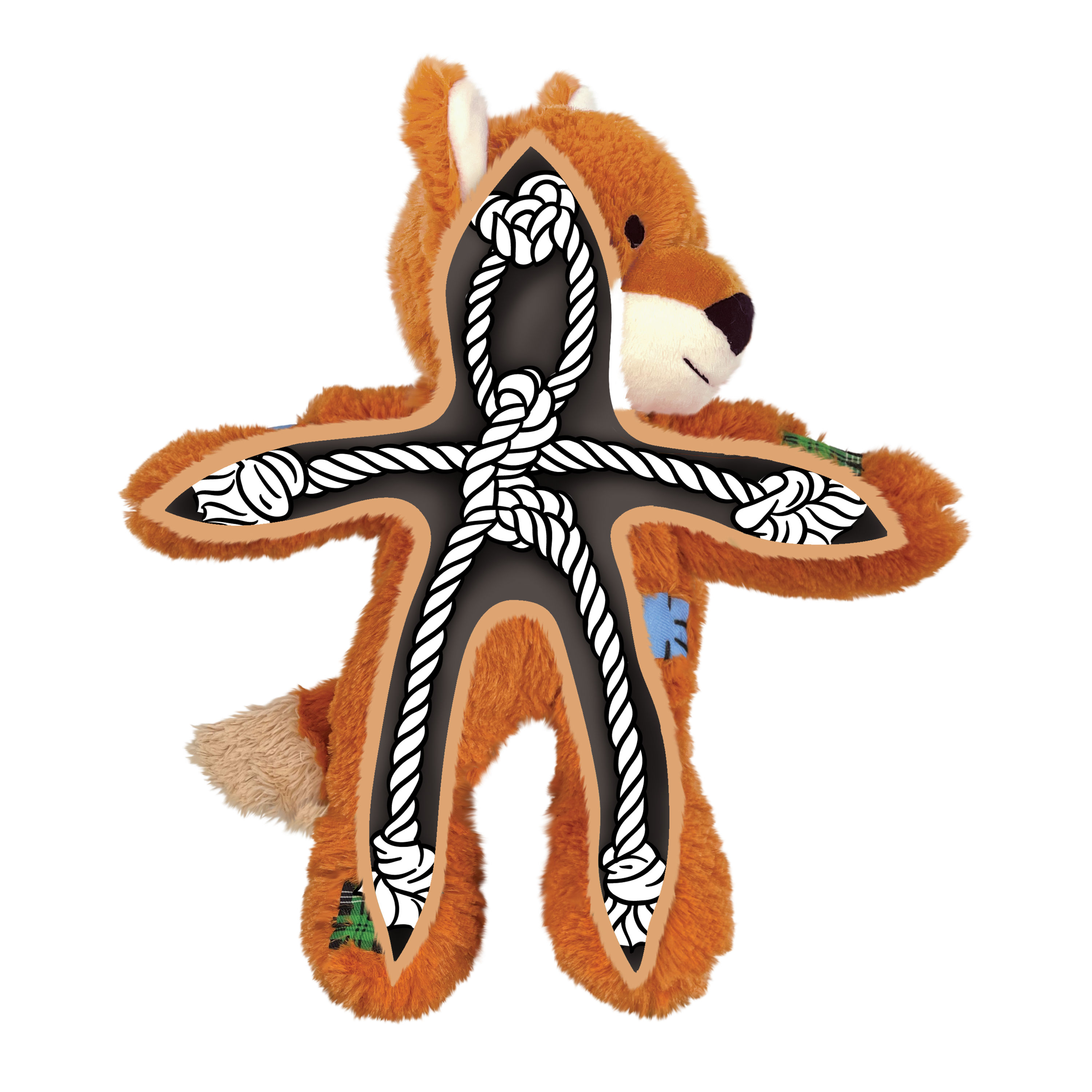 Wild Knots Fox Plush Dog Toy with Rope Skeleton and Squeaker