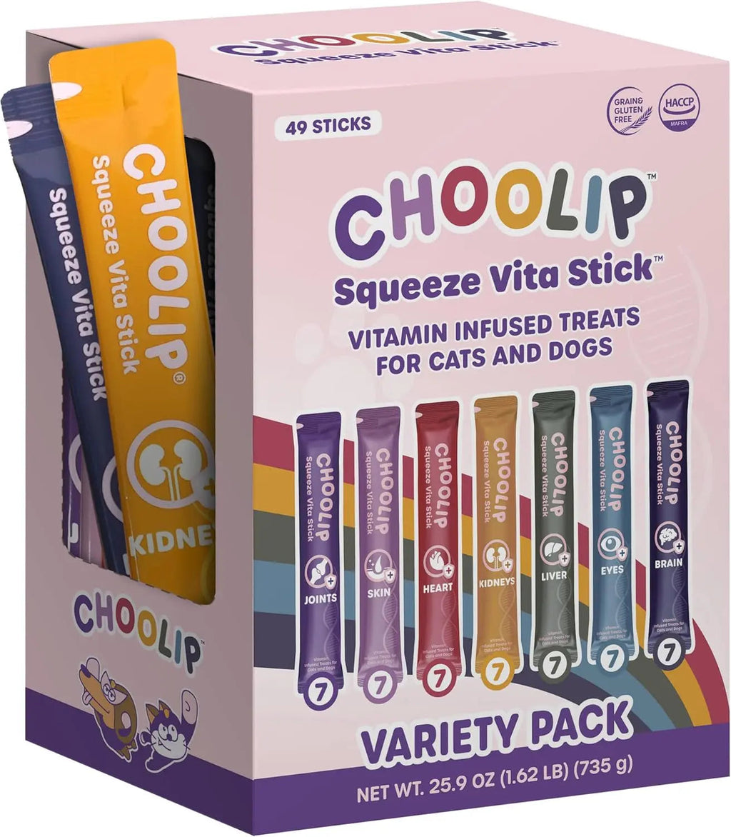 Choolip Squeeze Vita Stick Lickable Treats for Cats & Dogs, 49 Pack