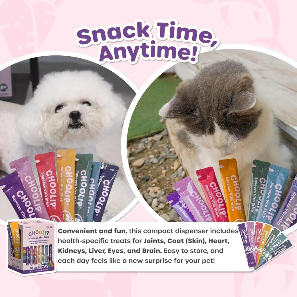 Choolip Squeeze Vita Stick Lickable Treats for Cats & Dogs, 49 Pack