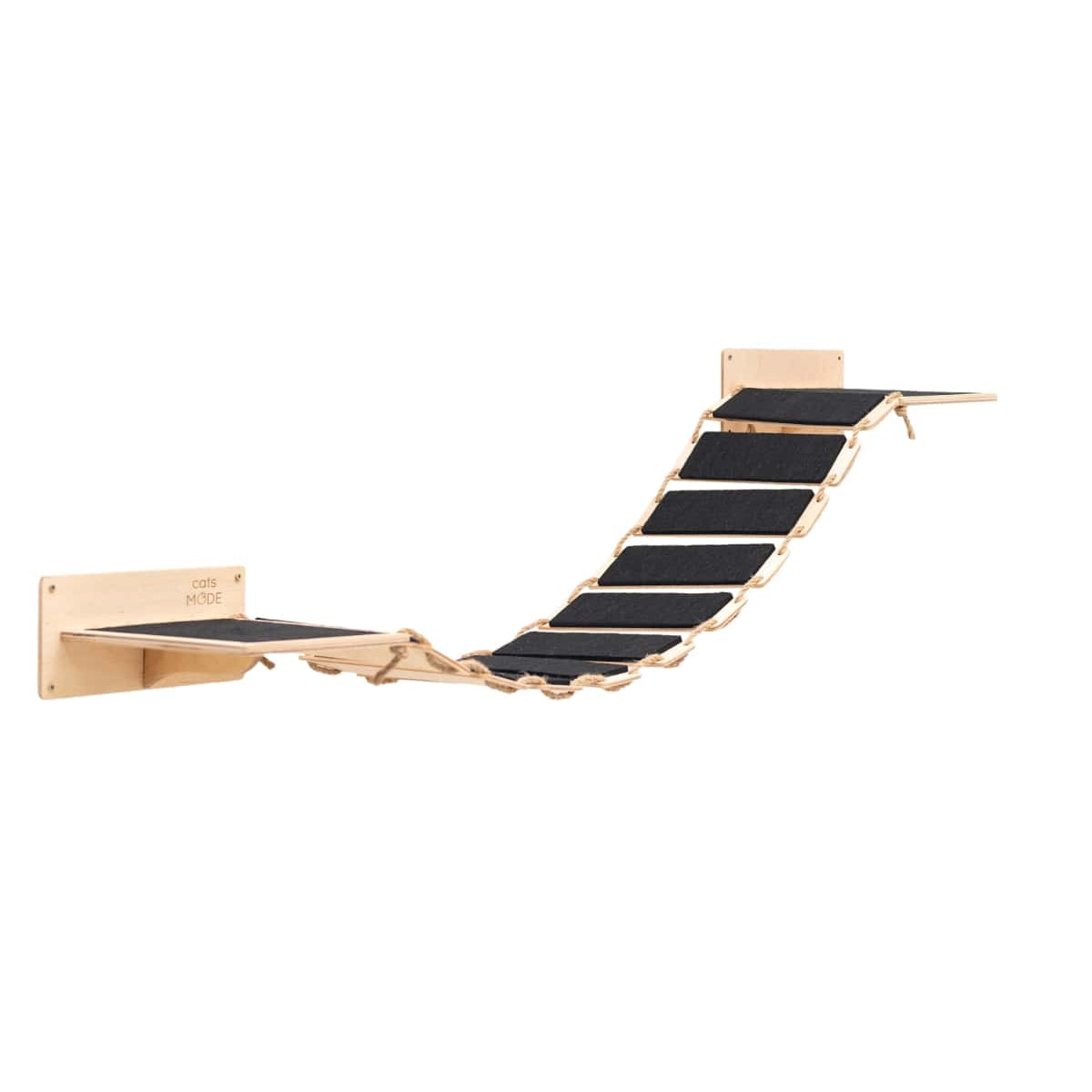 Wall-Mounted Wooden Cat Bridge with Felt-Covered Stairs, 48.8"