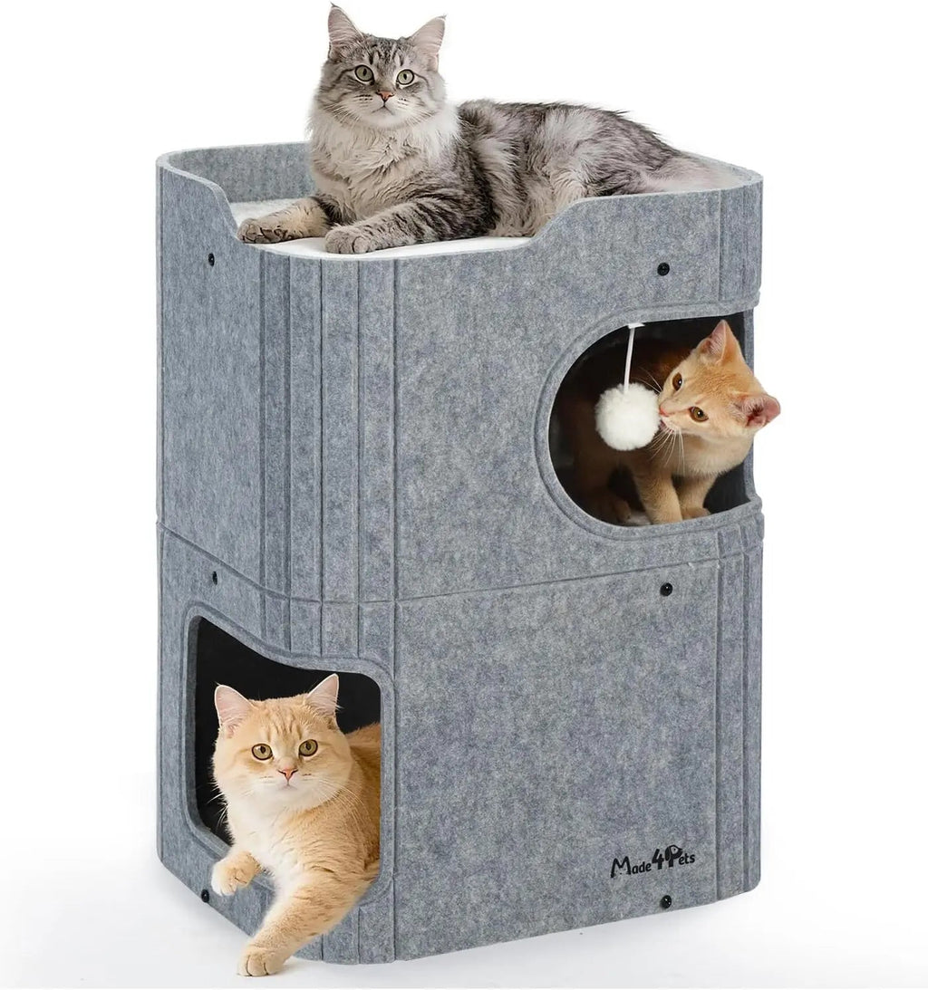 Made4Pets 2-Storey Indoor Cat House with Tunnel and Top Perch