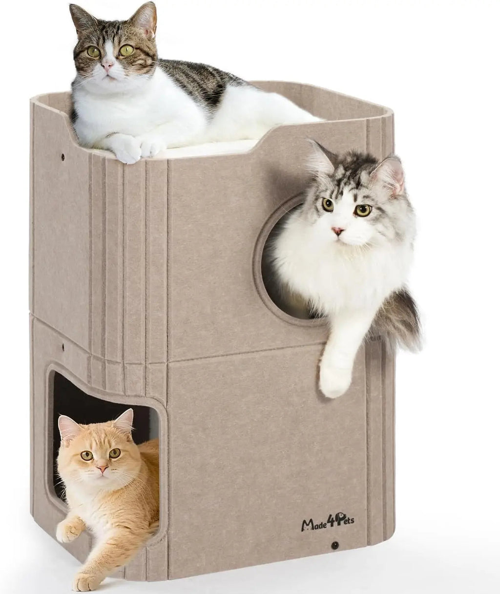 Made4Pets 2-Storey Indoor Cat House with Tunnel and Top Perch