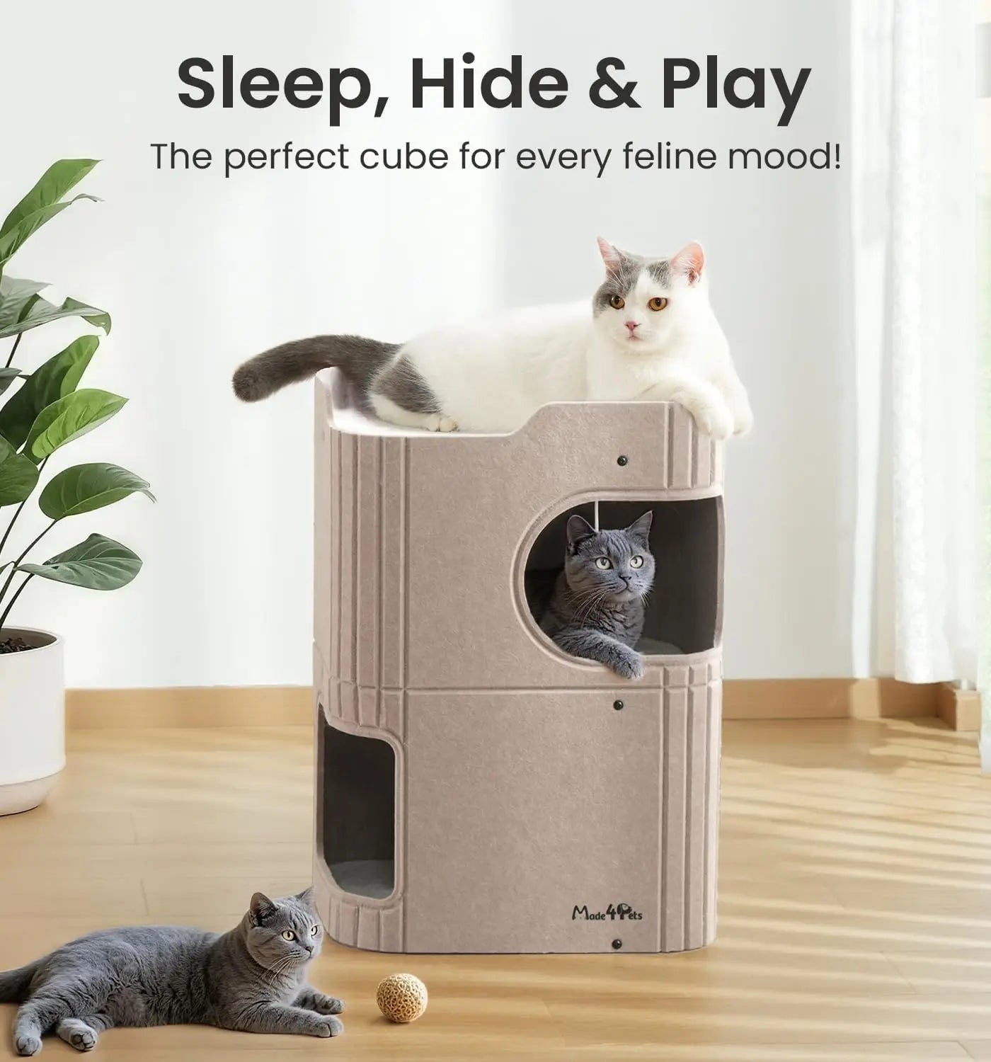 Made4Pets 2-Storey Indoor Cat House with Tunnel and Top Perch