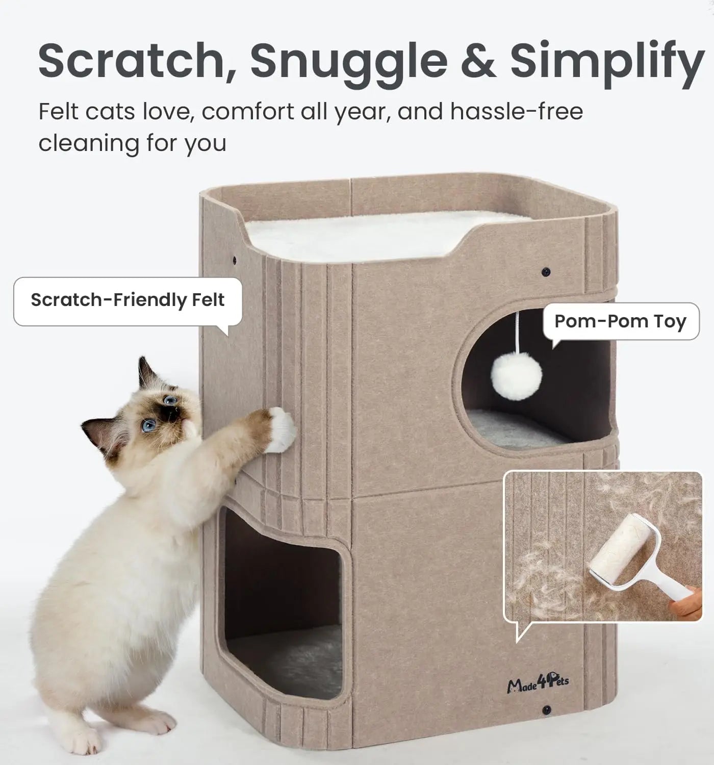 Made4Pets 2-Storey Indoor Cat House with Tunnel and Top Perch