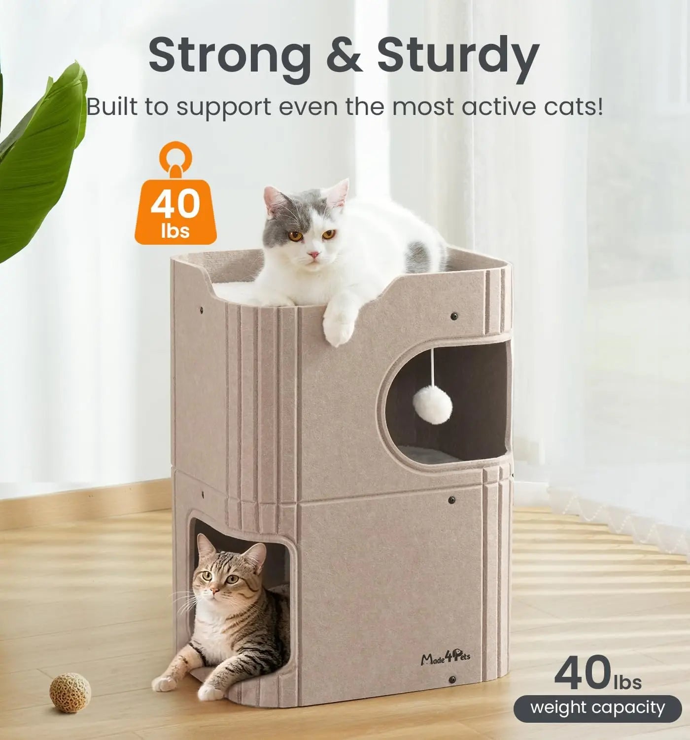 Made4Pets 2-Storey Indoor Cat House with Tunnel and Top Perch