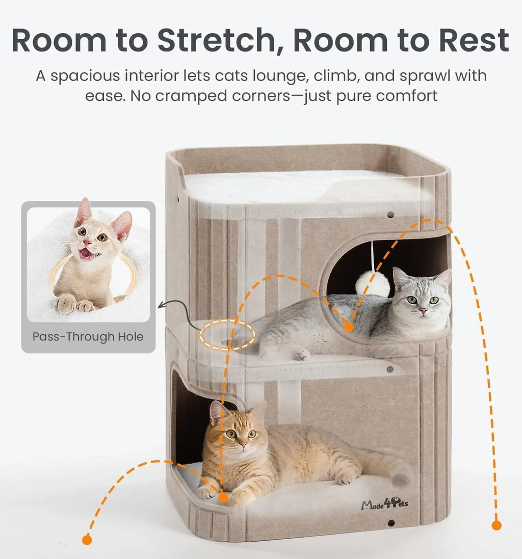 Made4Pets 2-Storey Indoor Cat House with Tunnel and Top Perch