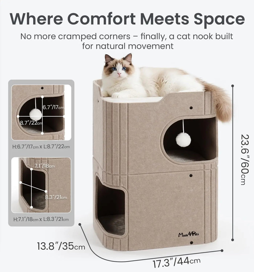 Made4Pets 2-Storey Indoor Cat House with Tunnel and Top Perch