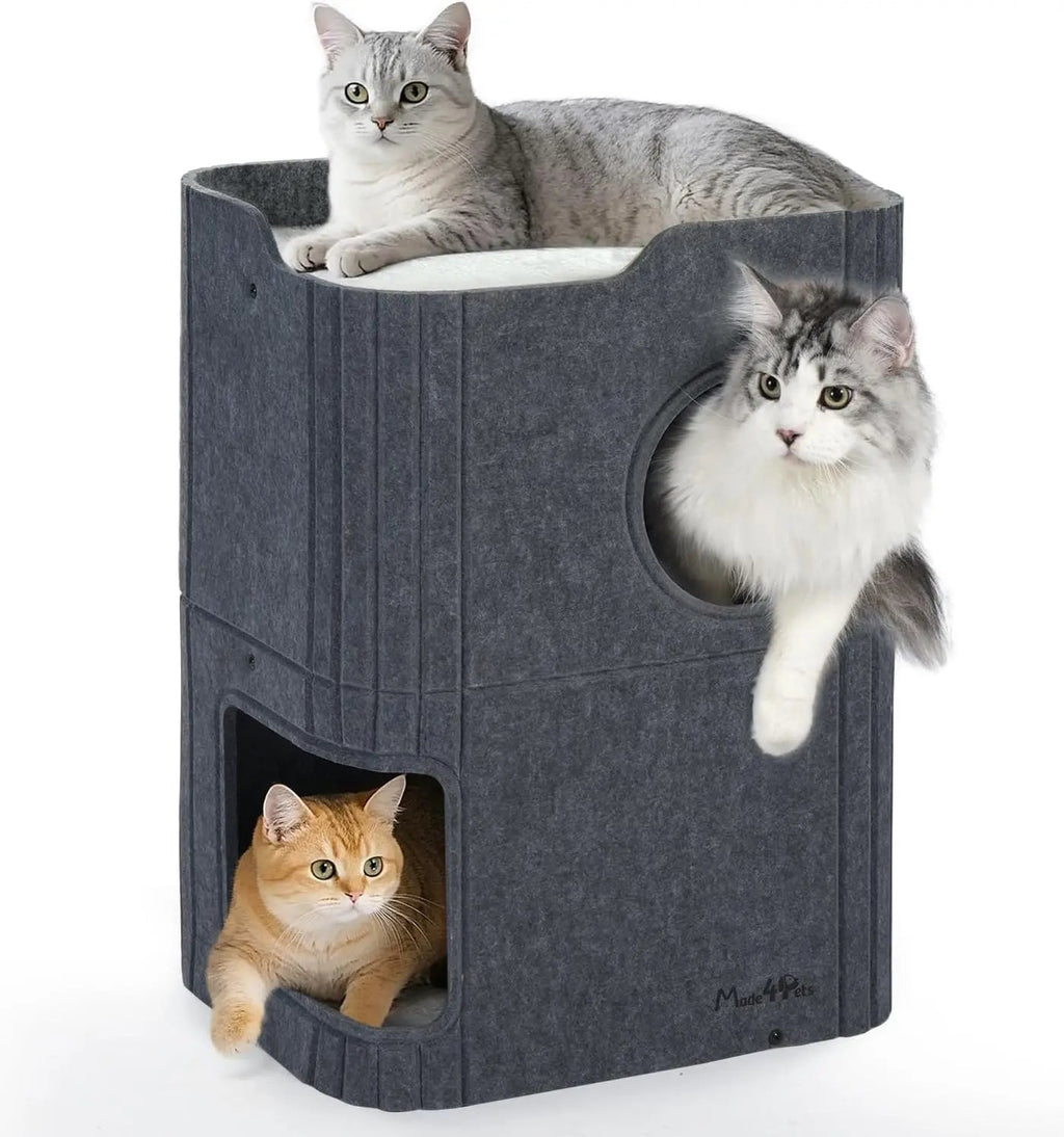Made4Pets 2-Storey Indoor Cat House with Tunnel and Top Perch
