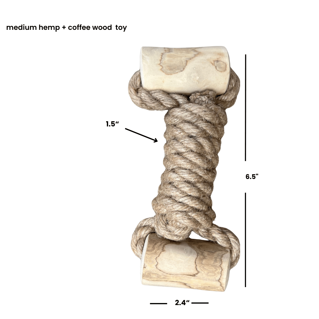 Hemp Rope and Coffee Wood Interactive Dog Toy