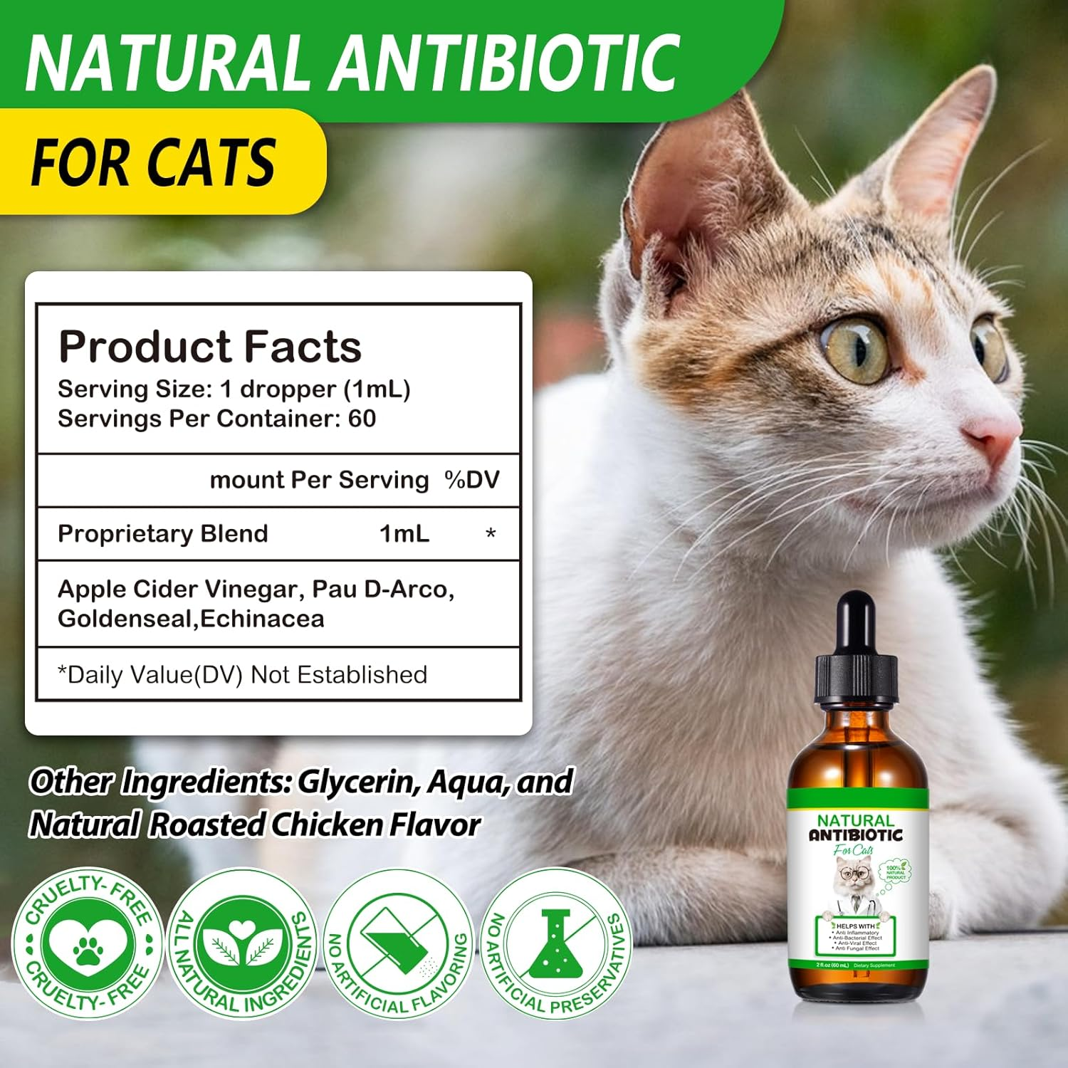 Cat Immune Support Liquid with Herbal Ingredients, 2 oz