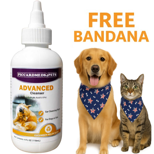 Pet Ear Cleaner with Aloe Vera for Dogs & Cats, 4oz + Bandana