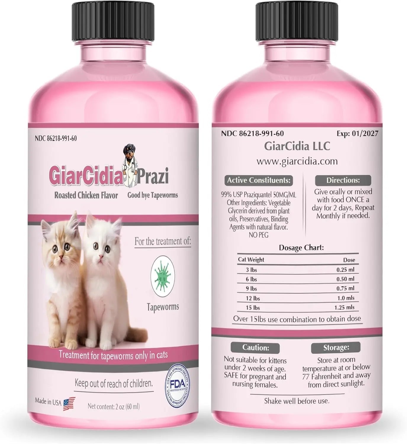 Cat and Kitten Liquid Dewormer with Dropper, Oral Supplement