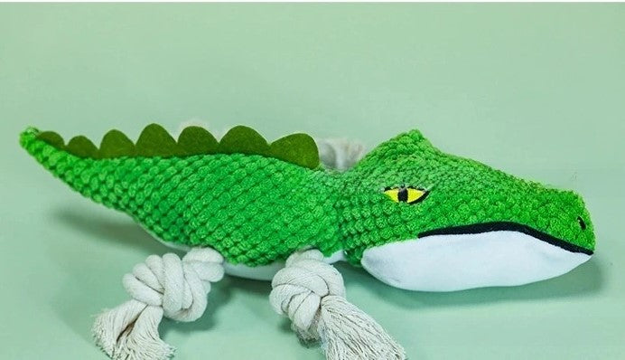 Crocodile Plush Dog Toy with Rope Legs and Squeaker