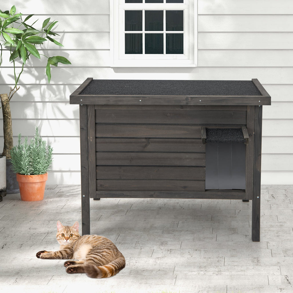 Outdoor Insulated Cat House with All-Round Foam Insulated for Winter-Gray