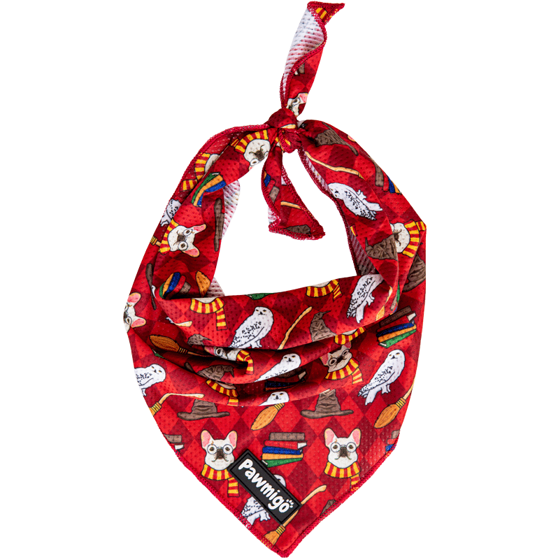 Pawgwarts Cooling Mesh Dog Bandana – Red Wizard Print