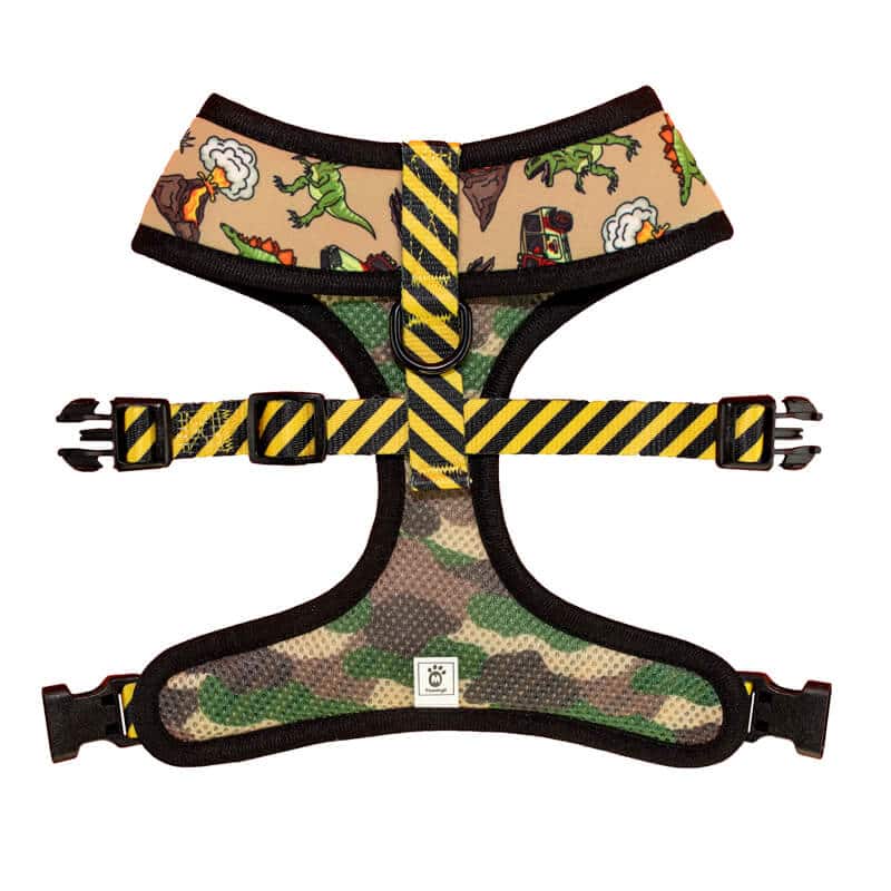 Jurassic Bark Reversible Dog Harness – Dino & Camo Prints