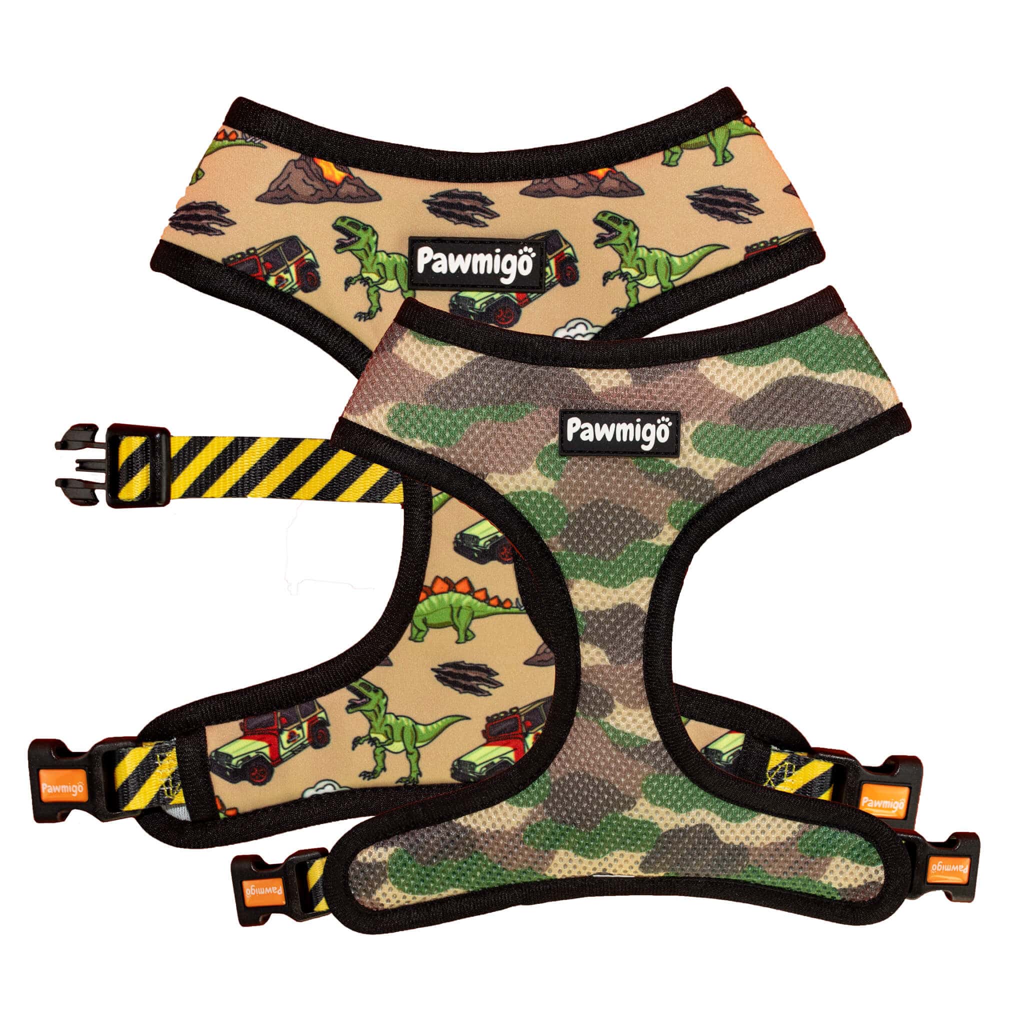 Jurassic Bark Reversible Dog Harness – Dino & Camo Prints