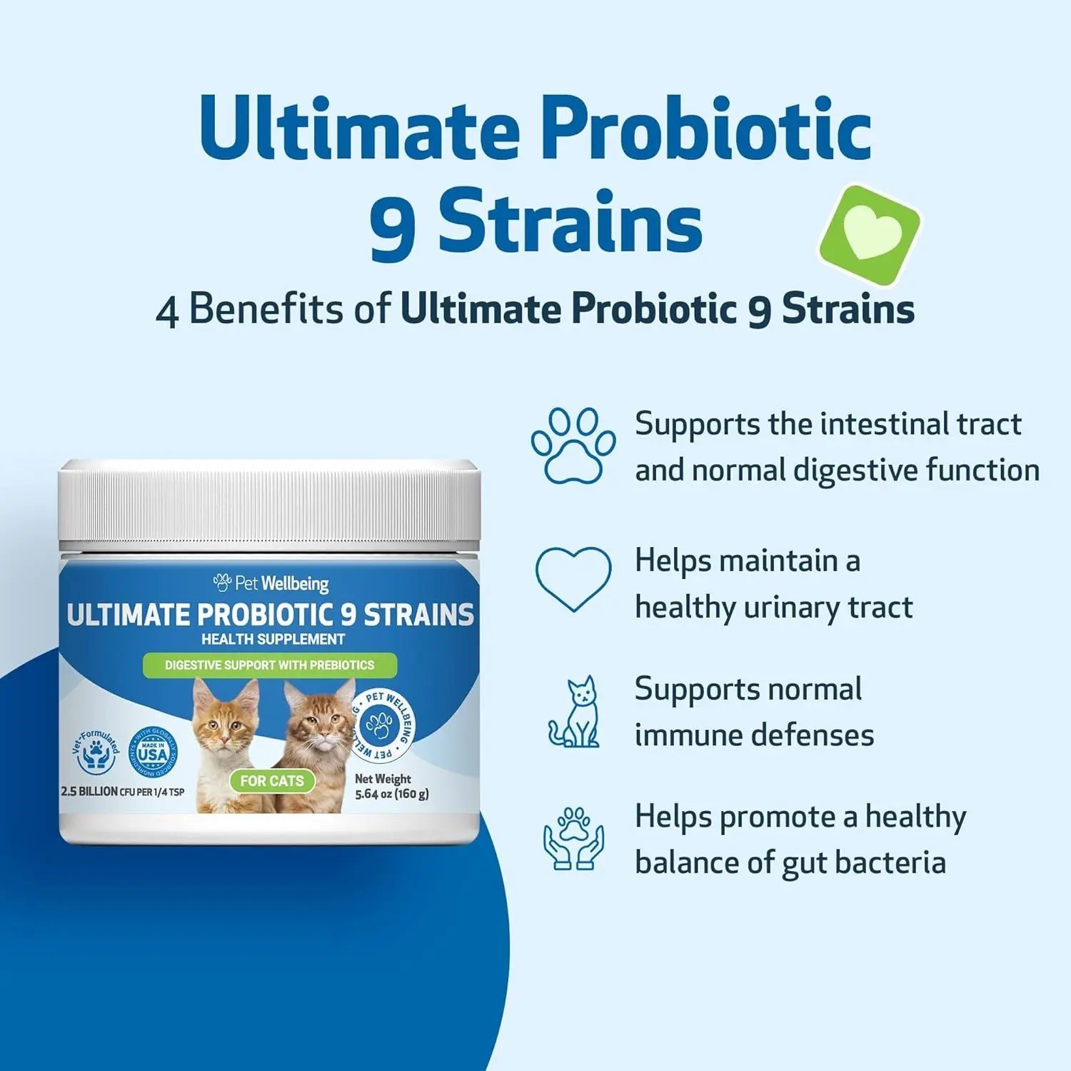 Cat Probiotic Powder with 9 Strains & FOS Prebiotics, 5.64 oz