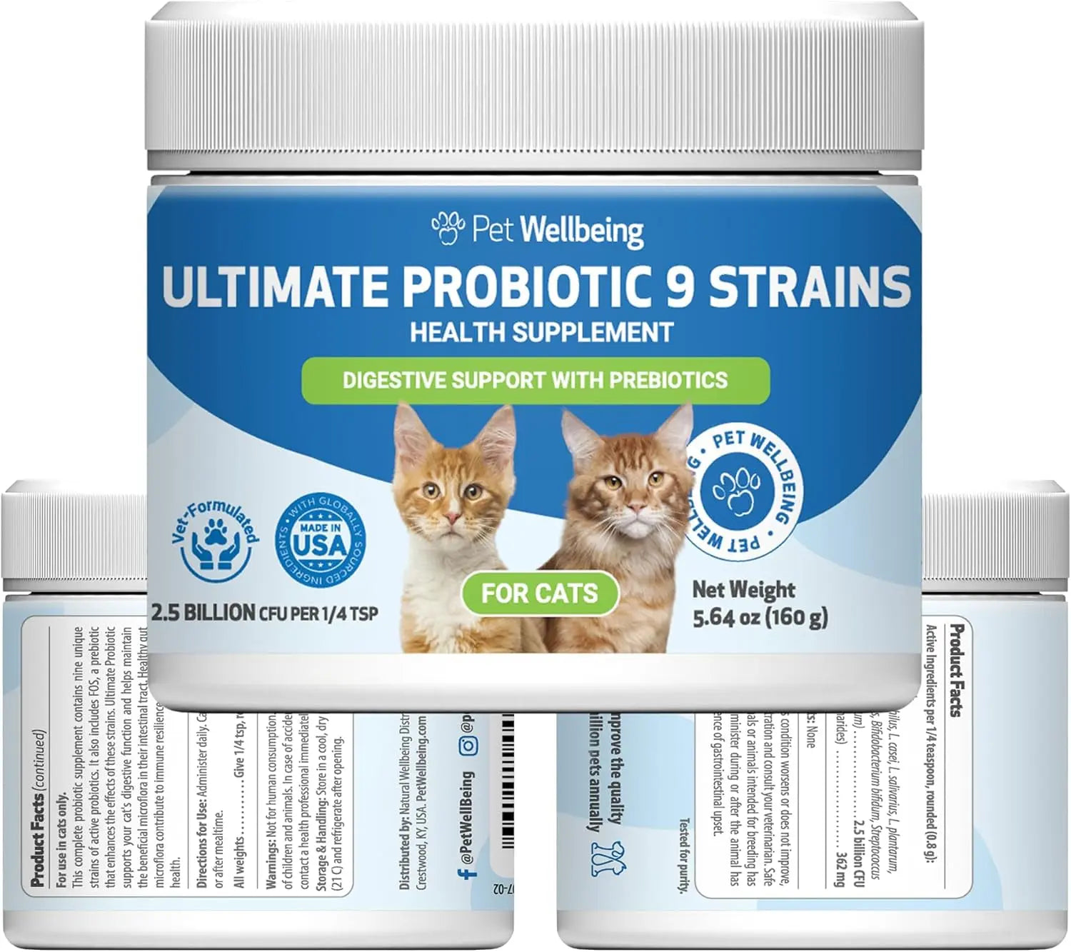 Cat Probiotic Powder with 9 Strains & FOS Prebiotics, 5.64 oz