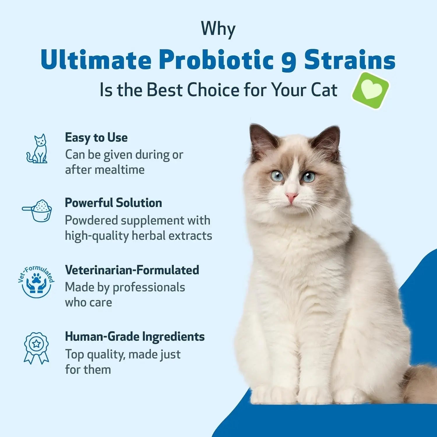 Cat Probiotic Powder with 9 Strains & FOS Prebiotics, 5.64 oz