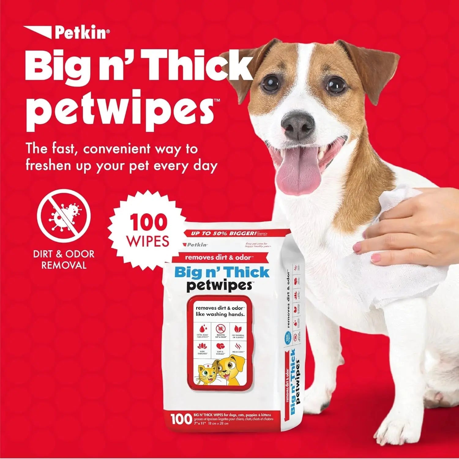 Large Pet Grooming Wipes with Aloe, 100-Pack