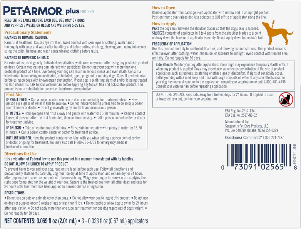 PetArmor Plus Flea & Tick Prevention for Dogs, 3 or 6 Dose Packs